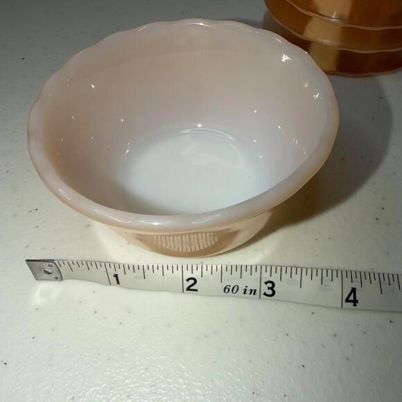 FIRE-KING Peach Luster 6oz Custard Cups #424” Scalloped Edge Set of 4 - Picture 7 of 7